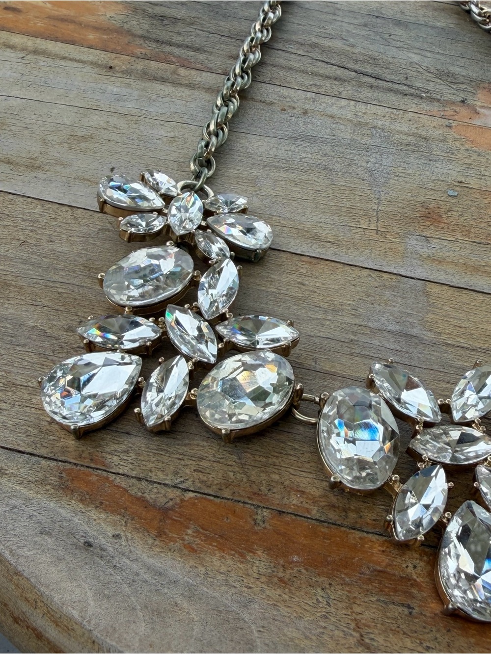Oversized Crystal Rhinestone Statement Necklace Silver Tone Bridal Glam - Picture 2 of 4